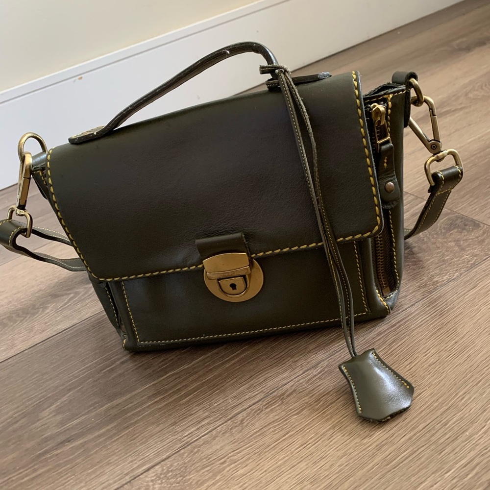 Roots crossbody bag green leather il size cm colour size cm 16,21,6 - Picture 9 of 12